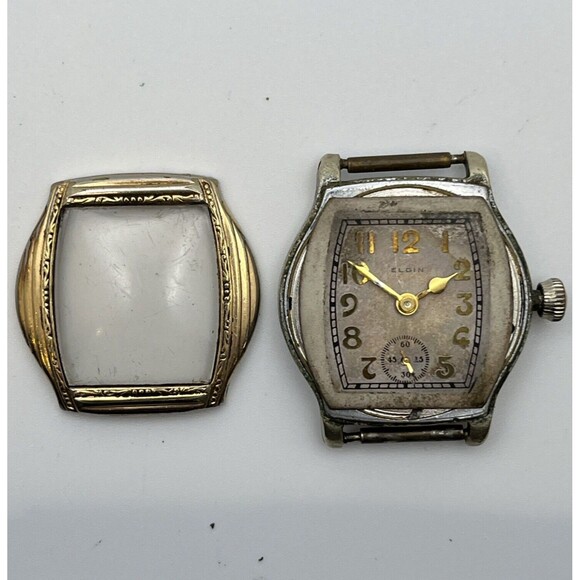 VINTAGE 1930s ELGIN ART DECO‎ MENS CUSHION CASE WATCH, FOR PARTS/REPAIR - Picture 6 of 7